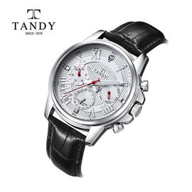 [TANDY] Men's Diamond Leather Wristwatch DIA-3925 – Precisely Cut Real Diamond Points, Luminous Hour & Minute Hands for Nighttime Visibility